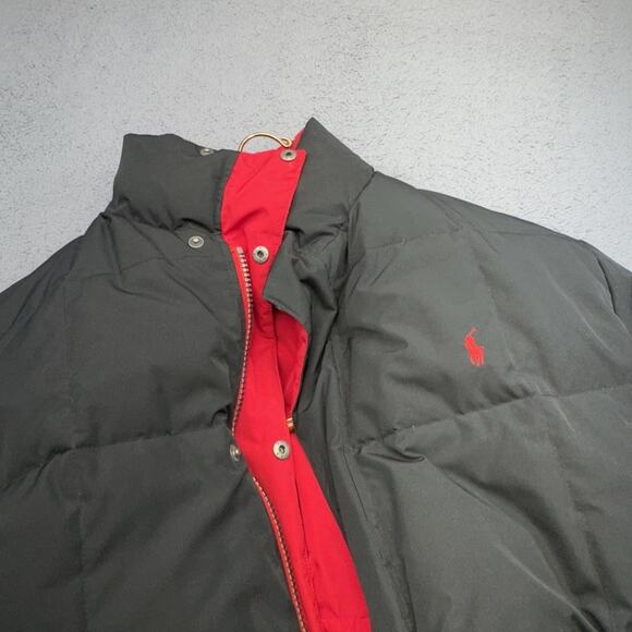 Polo Ralph Lauren Jacket Mens Large Black Red Down Reversible Puffer Winter Coat - Picture 14 of 16